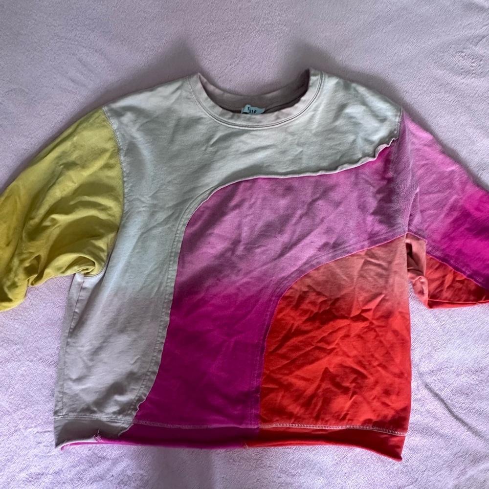 Fate Colorblock Crew Neck Sweater - Pink, Yellow, Red